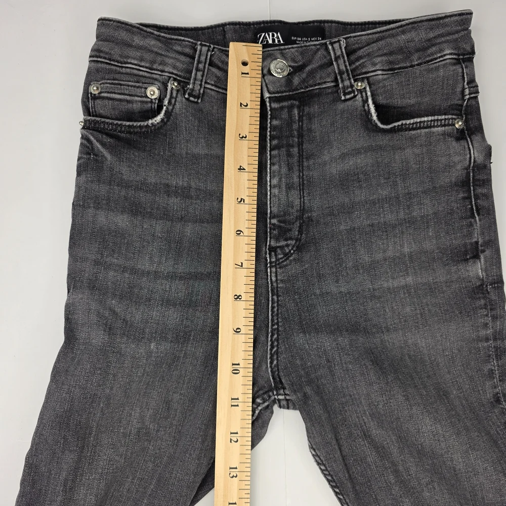 Zara The High Waist Skinny In Midnight Black Jeans Size 2 Raw Hem 1311-BV